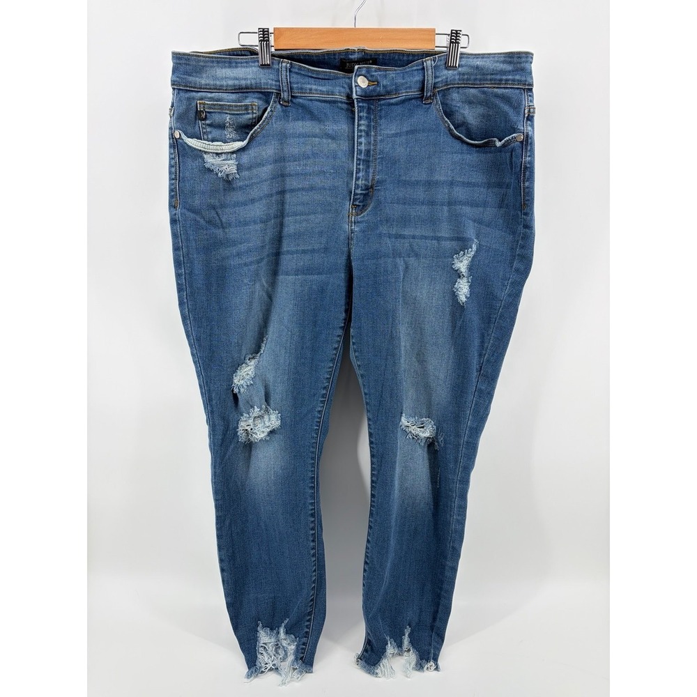 Judy Blue Cropped Fit Distressed Jeans, Stretch Raw Hem, Size 22W, Pre-Owned